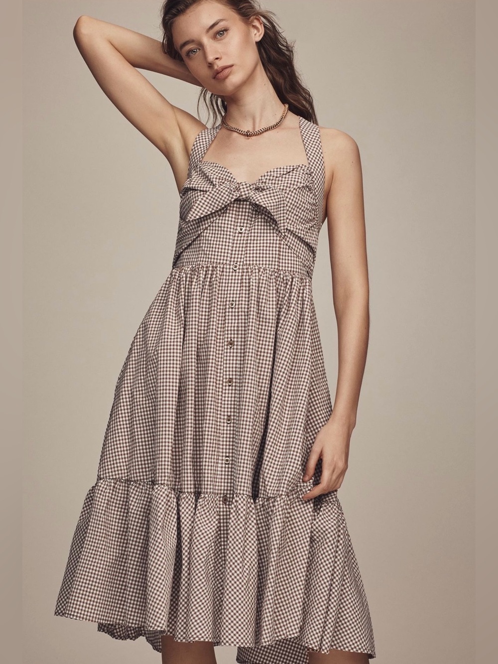 Maeve Halter Bow-Front Midi Dress